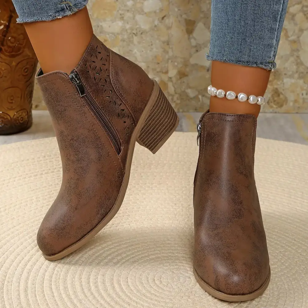 Casual Point Toe Block Heels Boots