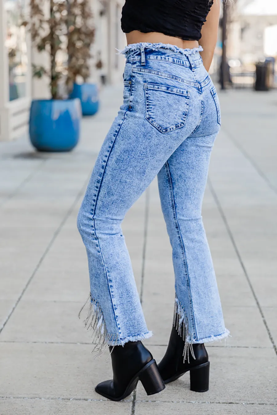 Relaxed Straight Diamond Fringe Flare Jeans