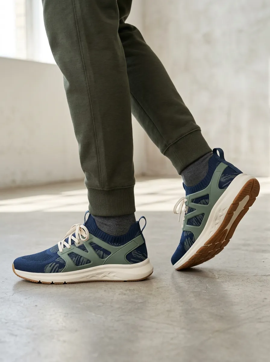 Men's Blue Green Abstract Pattern Printed Sneakers