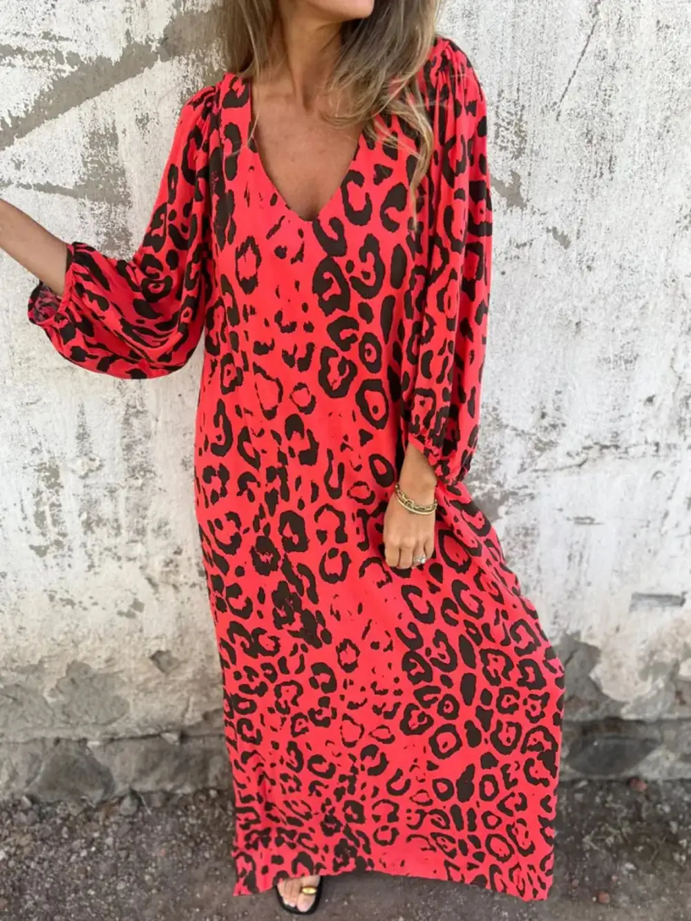 V-Neck Printed Midi Dress