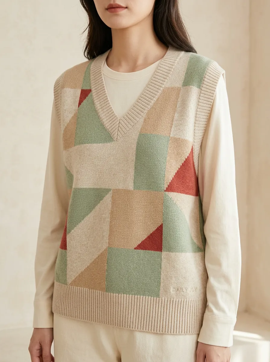 Relaxed Geometric Sweater Vest