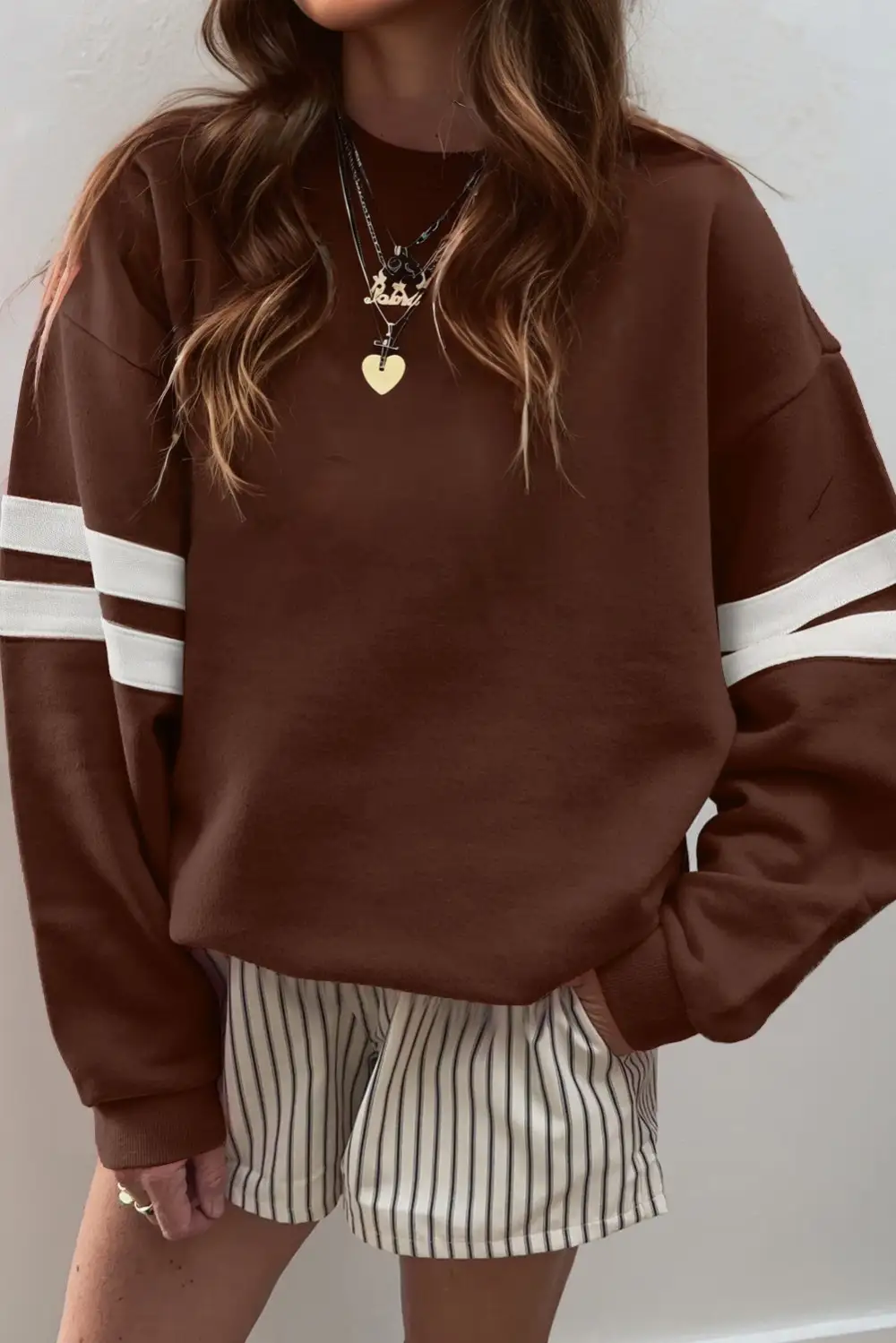 Everyday Relaxed Striped Drop Shoulder Varsity Stripe Sweatshirt