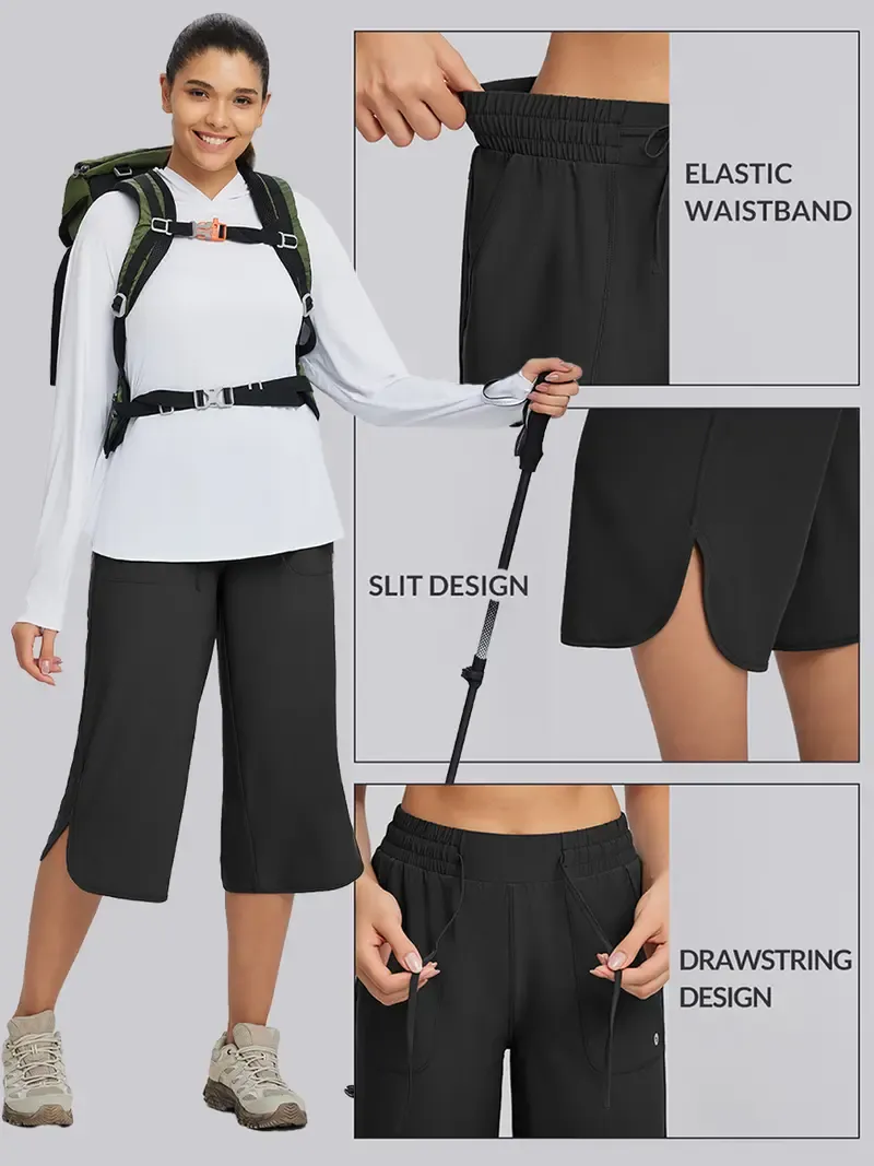 Women's Comfy Drawstring High-Waisted Crop Pants - Breathable Wide-Leg Loungewear