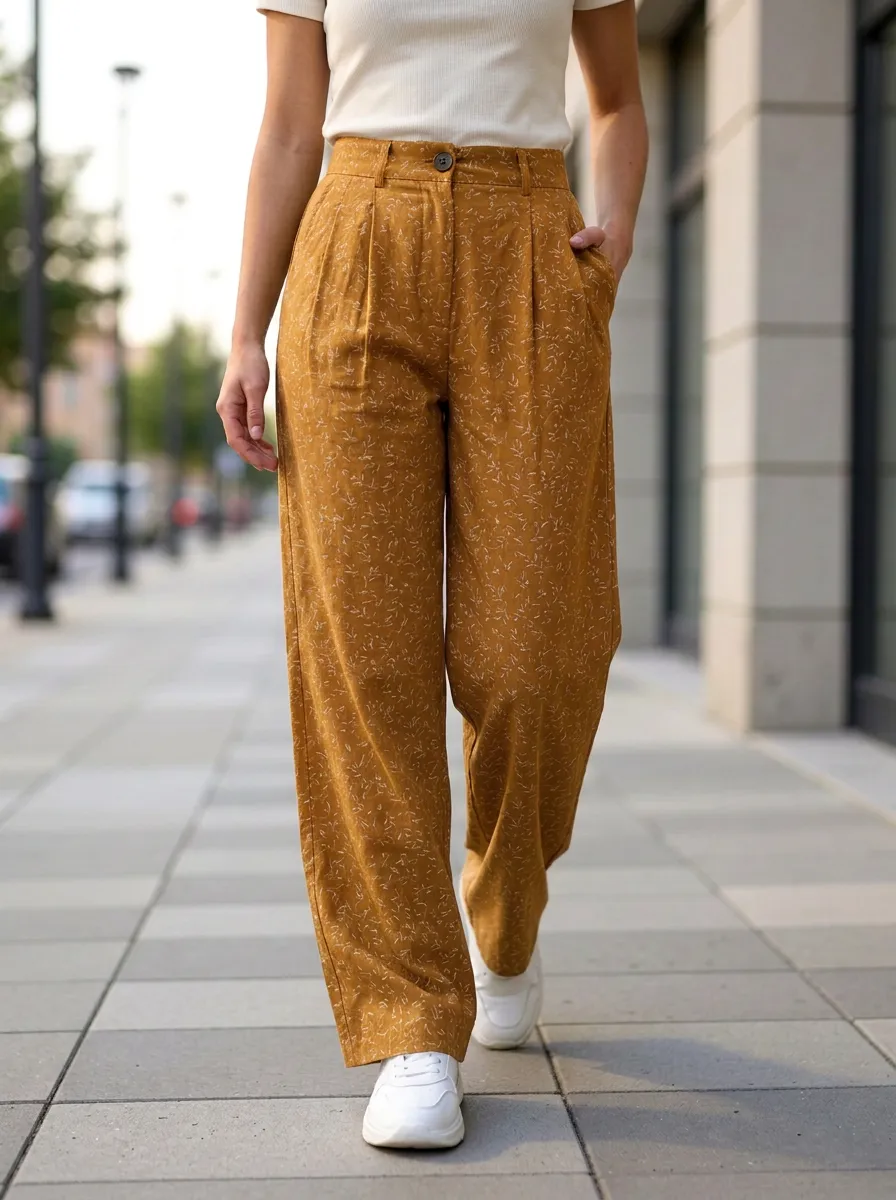 Women's Botanical Leaf Print Casual Trousers