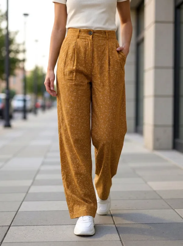 Women's Botanical Leaf Print Casual Trousers