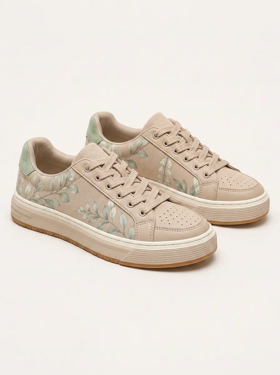 Men's Downtown Inspired Botanical Nature Lover Leaves Patterned Bold Skate Shoes