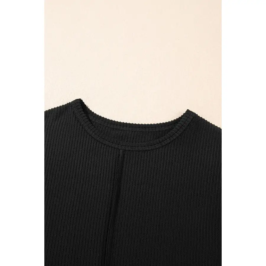 Solid Corded Short Sleeve Top and Casual Pants Set