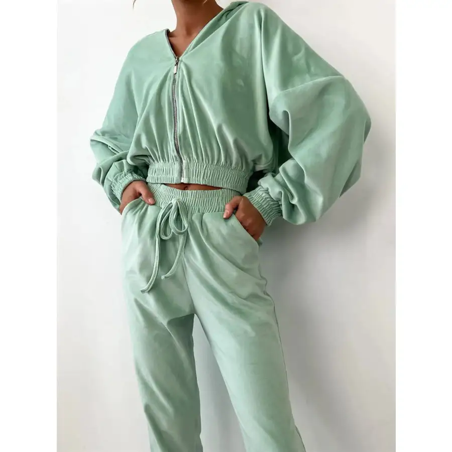 Zip Up Long Sleeve Top and Pants Set