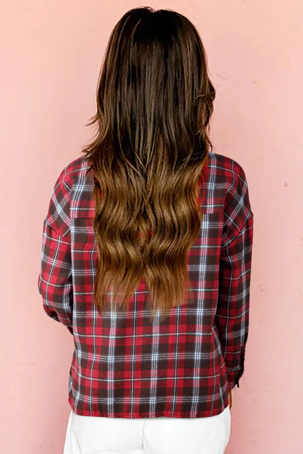 Plaid V-Neck Collared Blouse