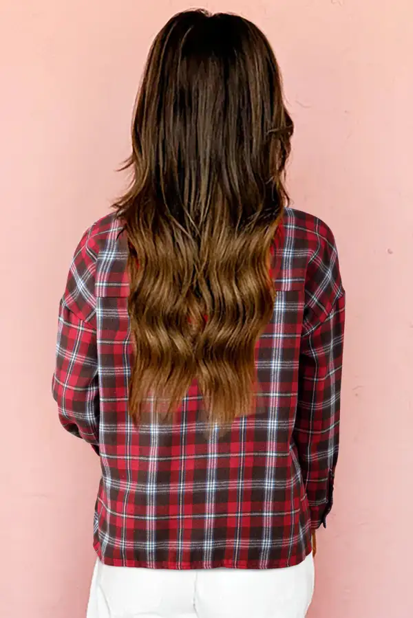 Plaid V-Neck Collared Blouse