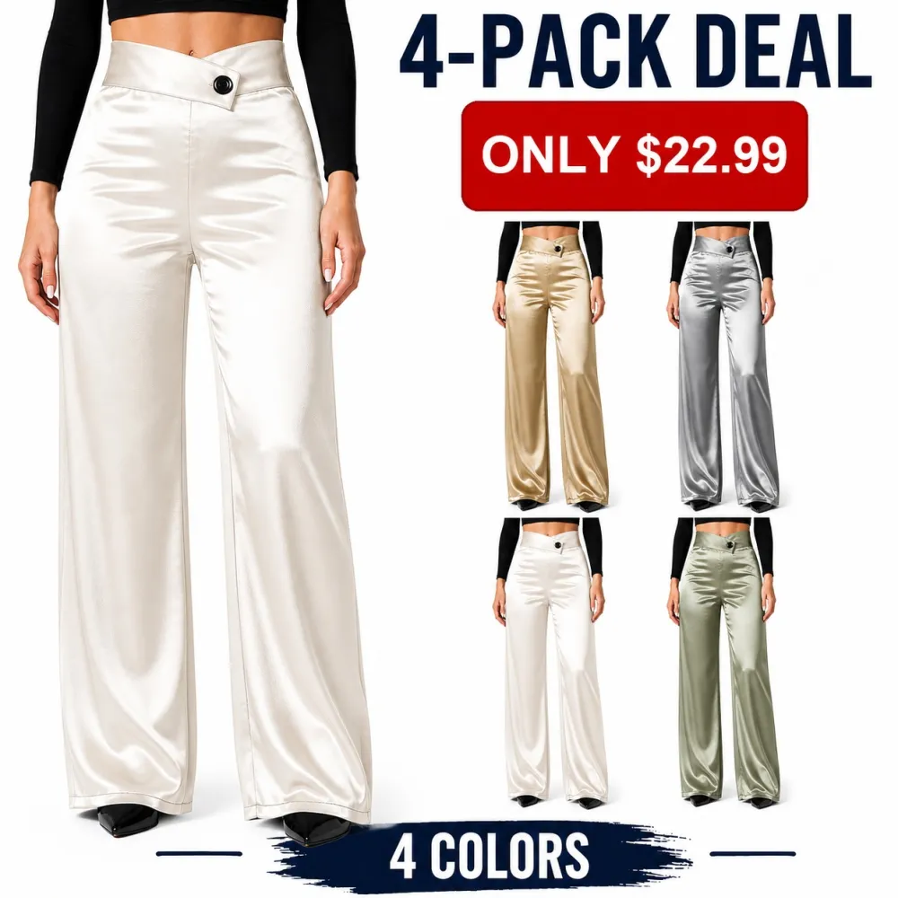 Women's Satin Smooth Straight Leg Pants With Irregular V Waistline