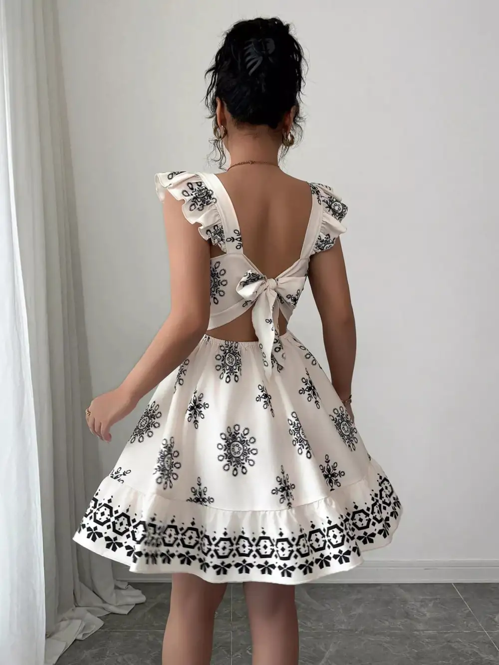 Bow Back Square Neck Mini Dress