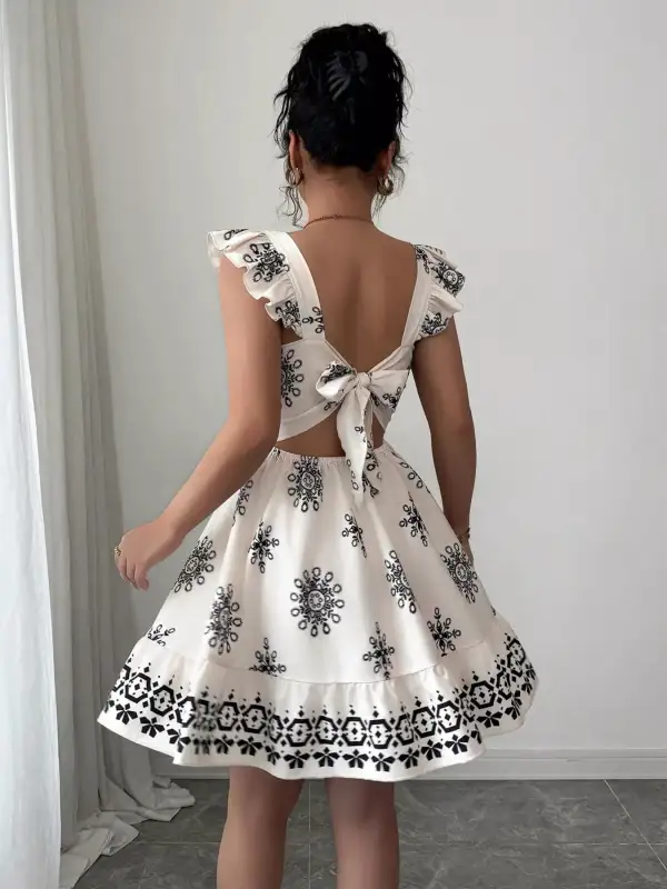 Bow Back Square Neck Mini Dress