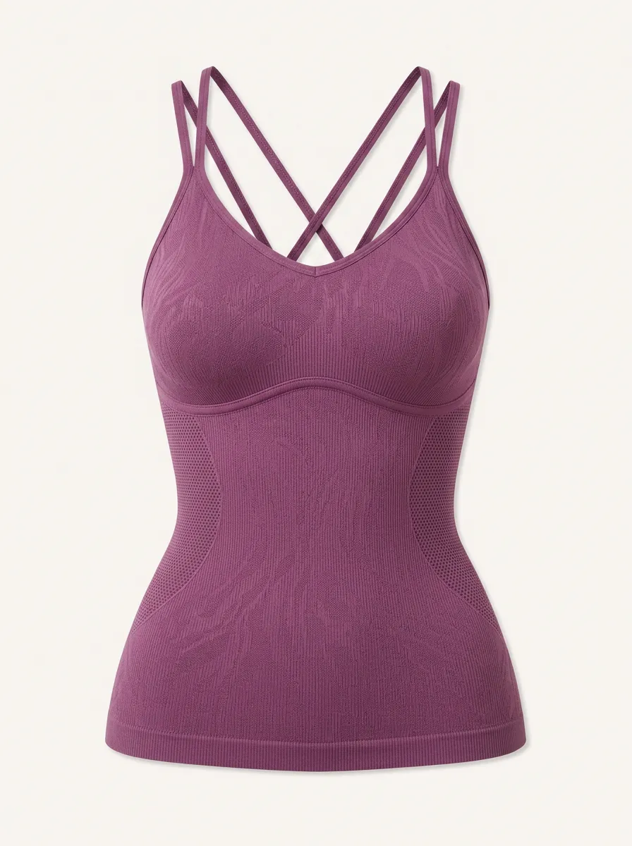 Women's Yoga Fitness Crisscross Back Textured Printed Tank Top