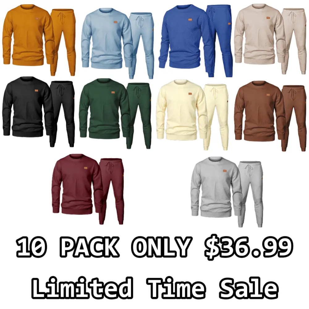 🔥Last Day 49% Off - Men's 2 Piece Sweatsuits Outfits Casual Crewneck Jacquard Sweatshirt Joggers Sweatpants Set Tracksuit High Quality Fabric Classic Design