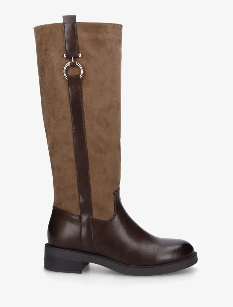 Classic Riding Buckle Detail Block Heel Faux Suede Knee High Boots
