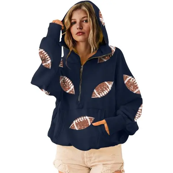 Women Oversized Game Day Hoodie – Sparkle, Comfort & Team Spirit!