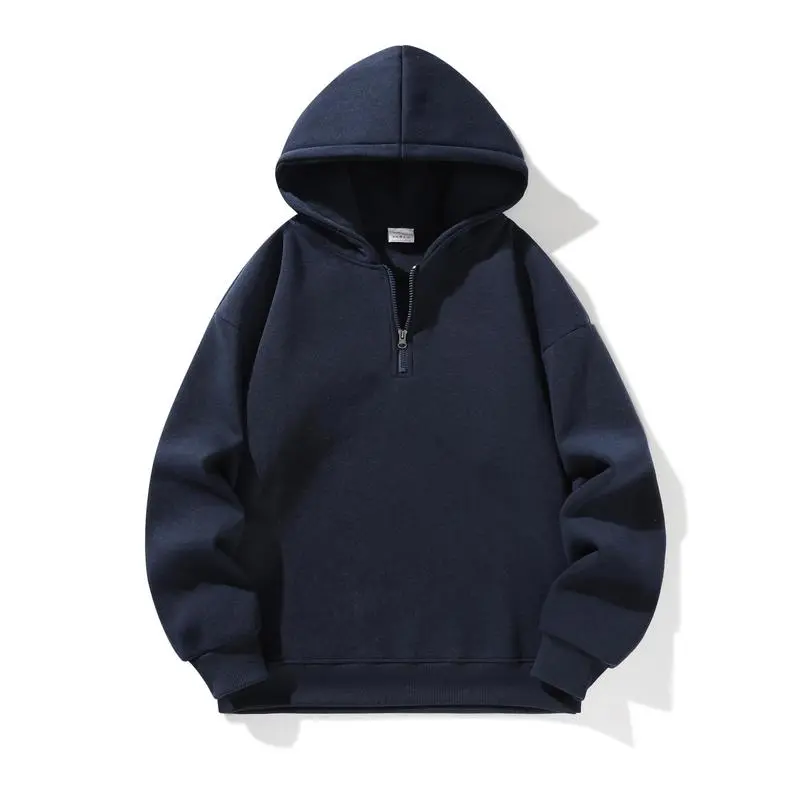 Autumn and Winter Men's Solid Color Sports Casual Zipper Hoodie Warm Lightweight Pullover Beige