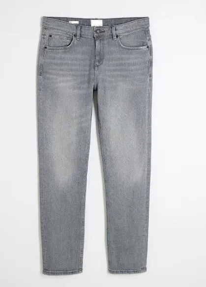 Grayish White Slim-Fit Cotton Long Jeans