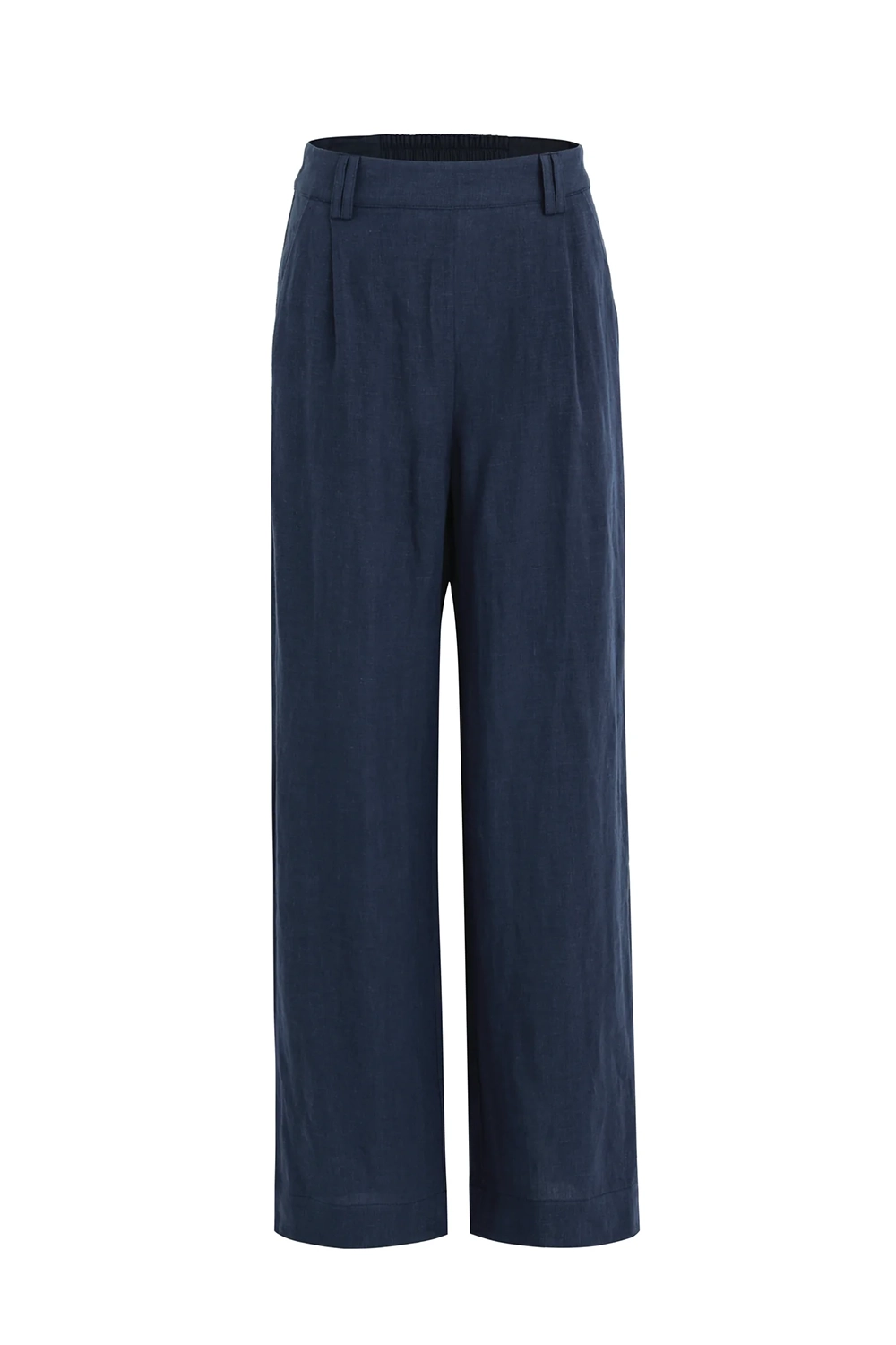 Navy Linen Elastic - Back Wide Pants