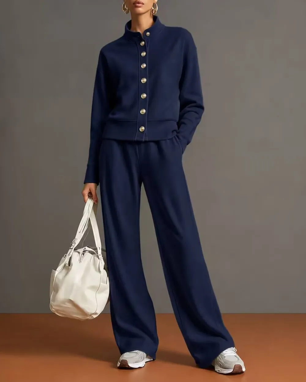 Button Cardigan and Wide-Leg Sweatpants Set
