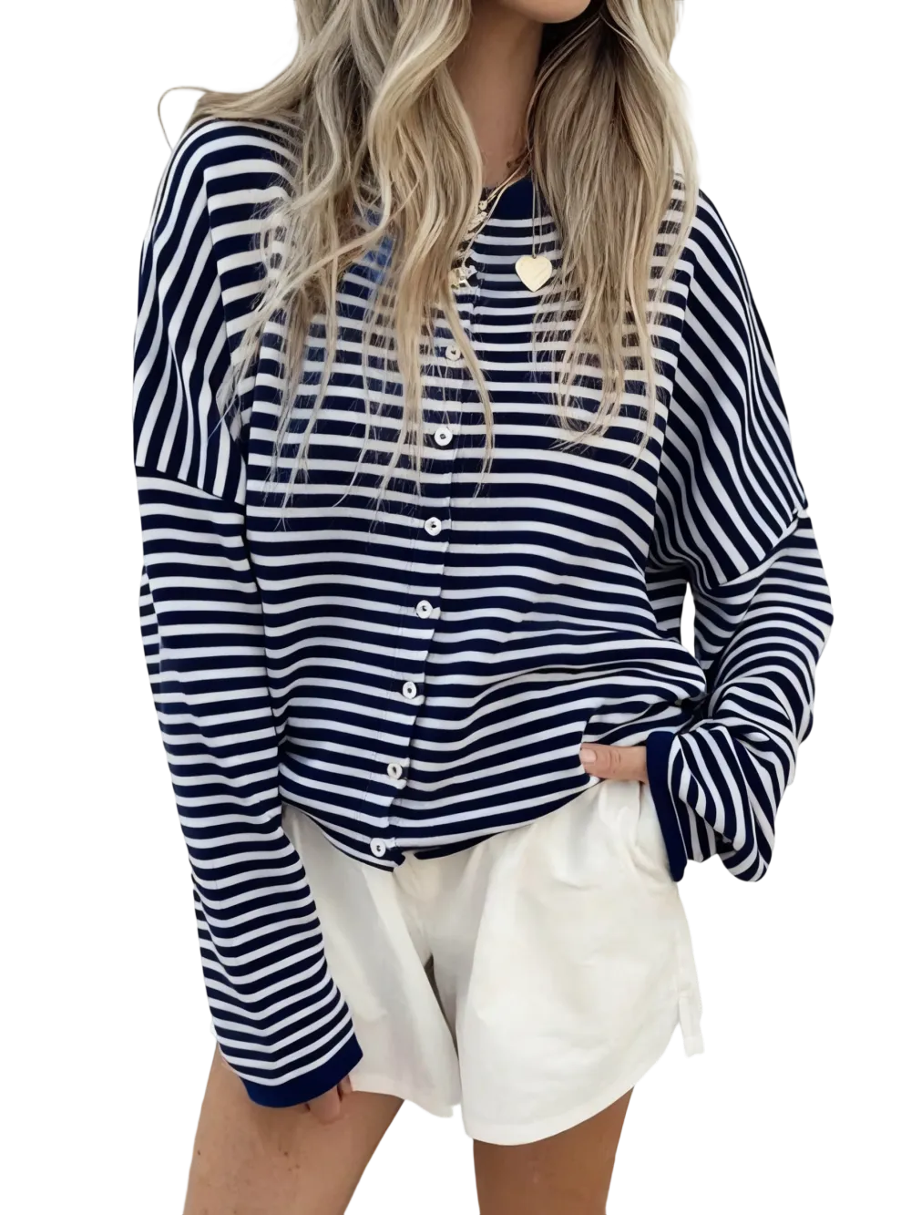 Women's Striped Casual Long Sleeve Loose Knit Sweater, Lightweight Fall & Winter Fashion, Button Front Open Front Design