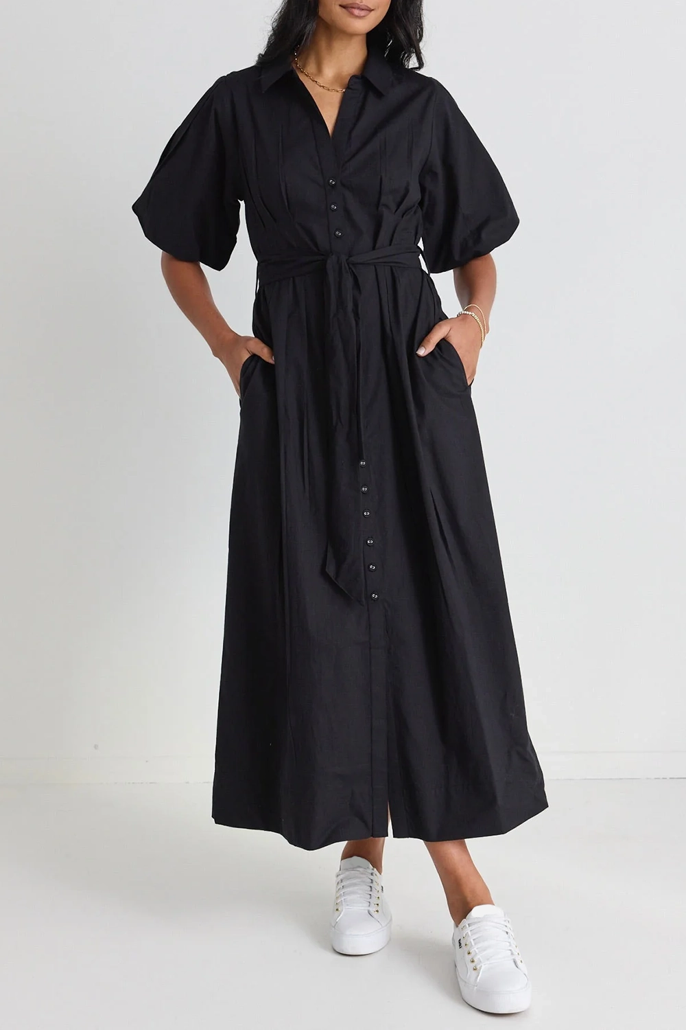 Belted Short - Sleeve Maxi Dress
