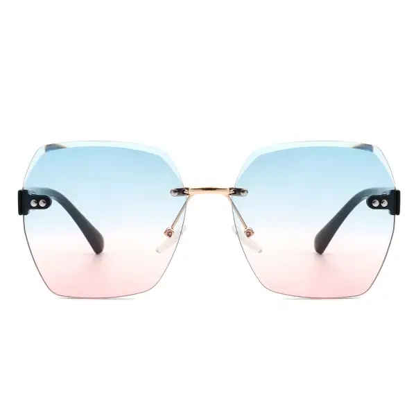 Rhinestone Square Rimless Frame Sunglasses