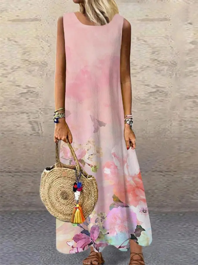 Printing Sleeveless Long Dress