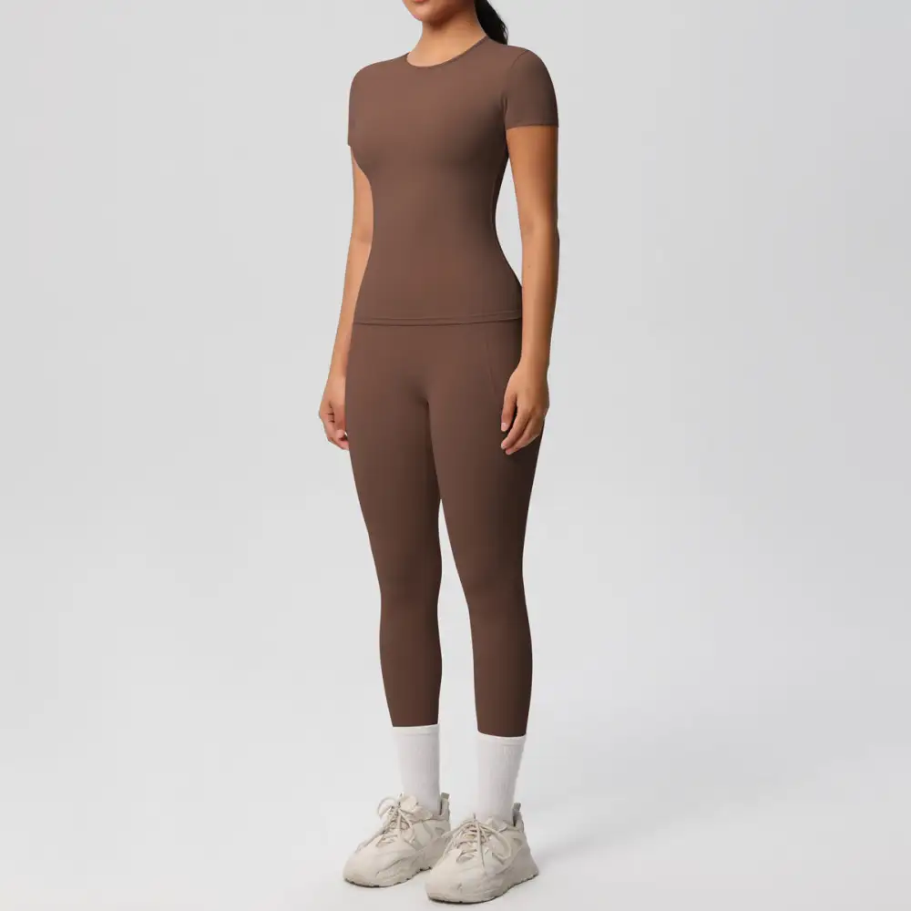 Short-Sleeve High-Waist Top, Leggings and Shorts Active Set