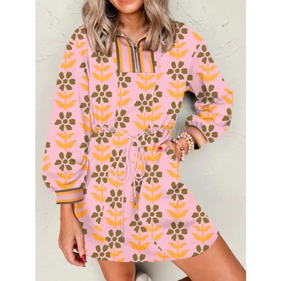 Printed Drawstring Waist Mini Dress