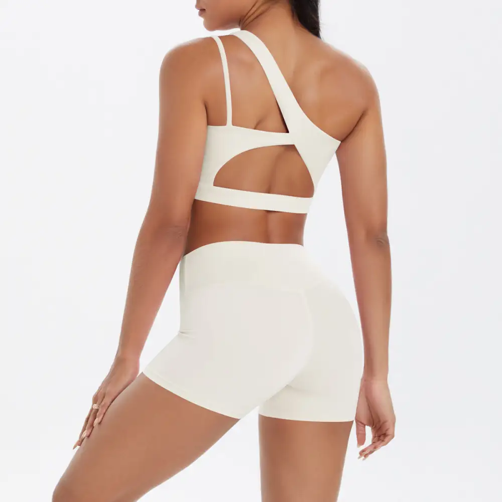 One-Shoulder Backless Bra, Vest and Shorts Active Set