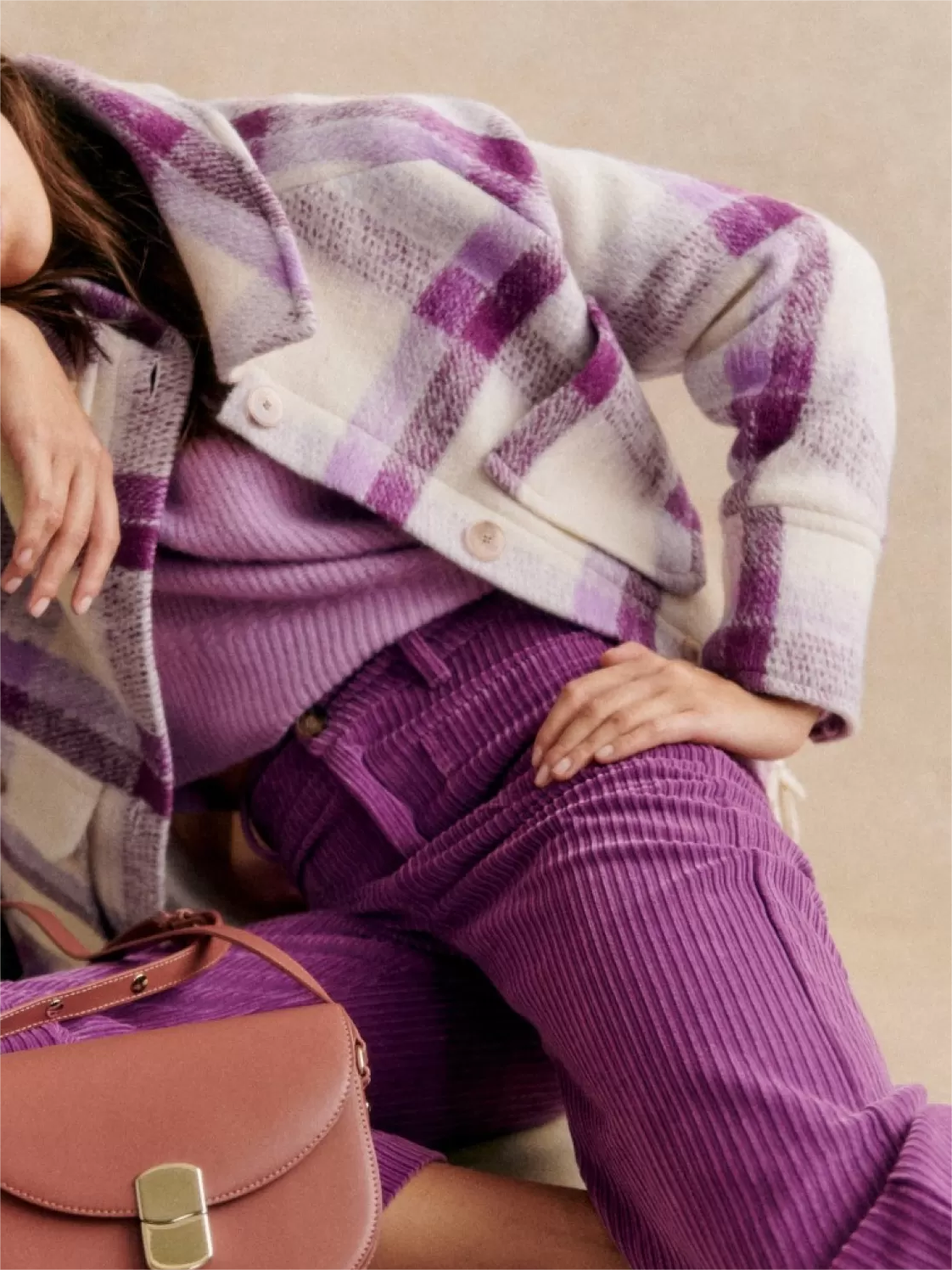 Plaid Patterned Purple Oversized Jacket