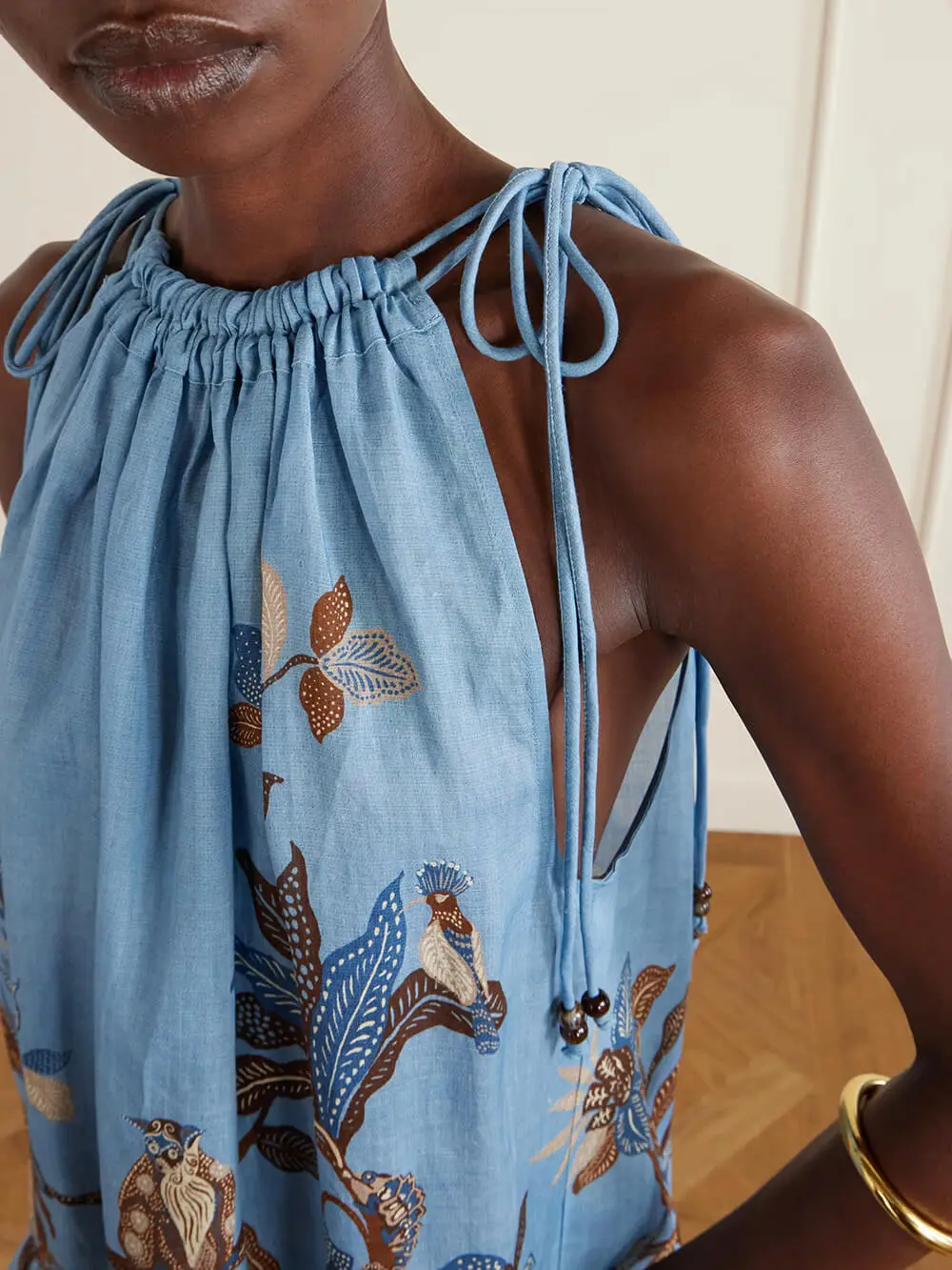 Unique Floral Print Linen Tiered Mini Dress