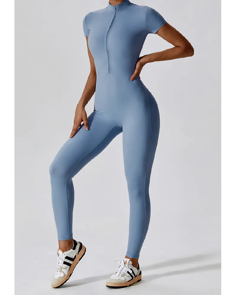 Mock Neck Zip Front Jumpsuit