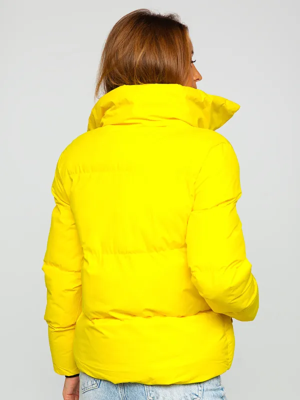 Women's Yellow Quilted Winter Jacket Without Hood