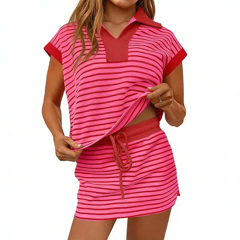 Striped Two-Piece Casual Sweatshirt And Skirt Set