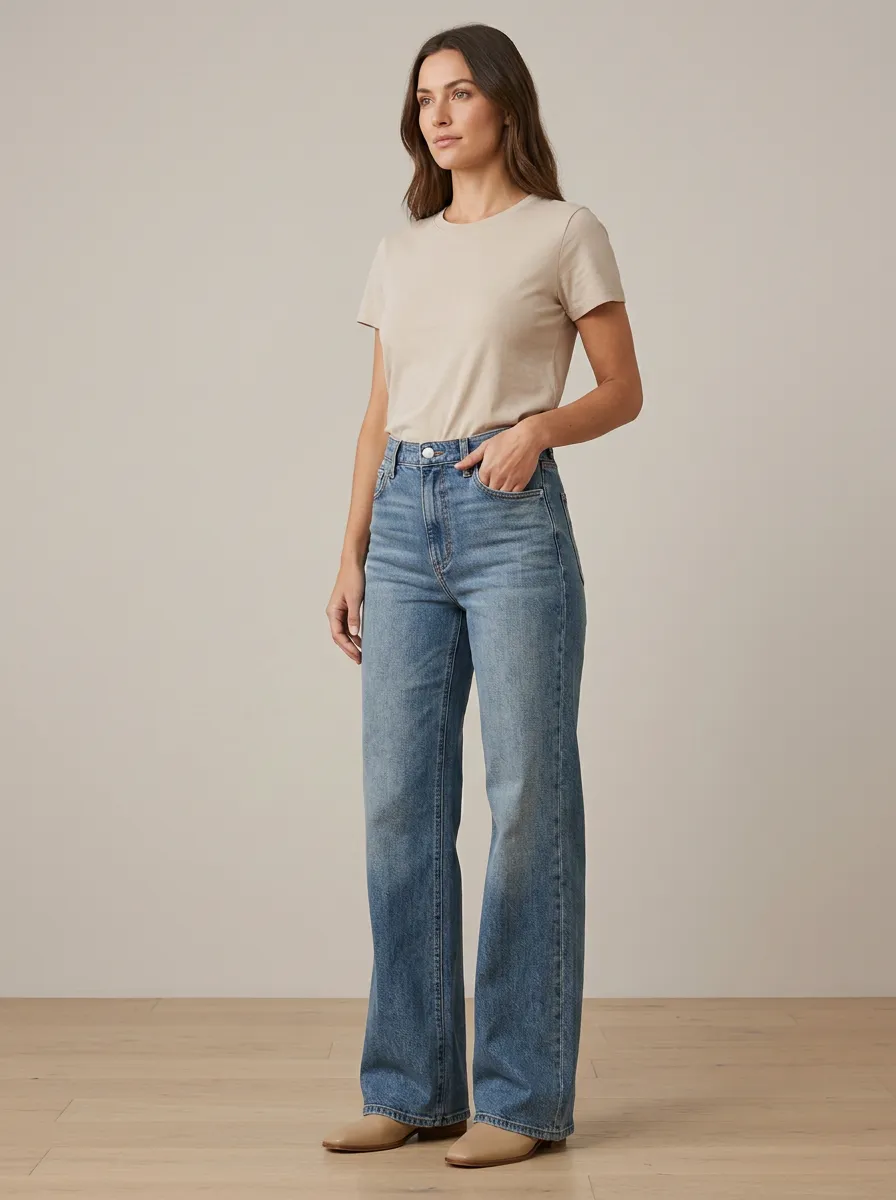 Clean-Cut High-Rise Wide-Leg Denim Jeans