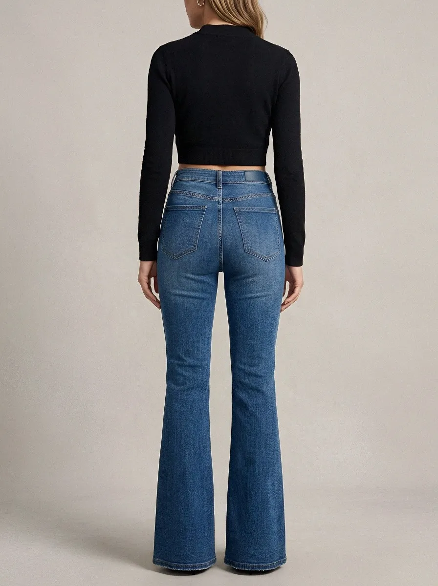 Soft-Look Elegant Women's High-Waist Stretch Flare Jeans