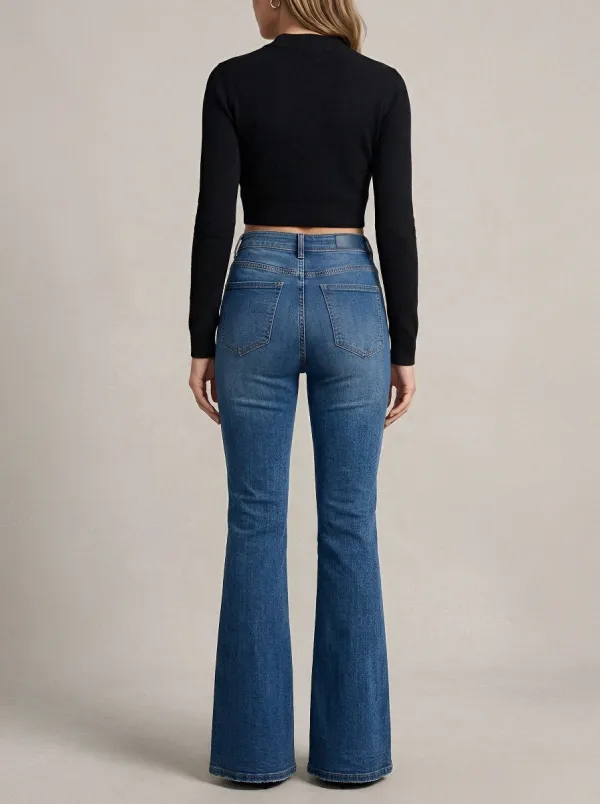 Soft-Look Elegant Women's High-Waist Stretch Flare Jeans