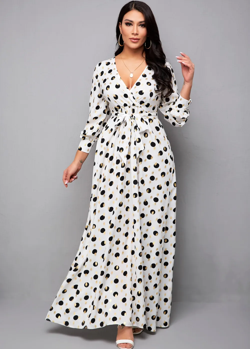 Hot Stamping Polka Dot Belted Dress