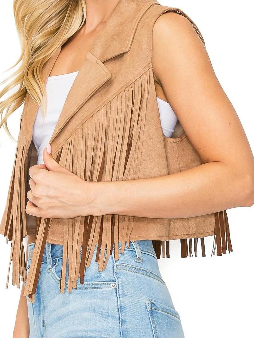 Tan Western - Style Fringe Vest