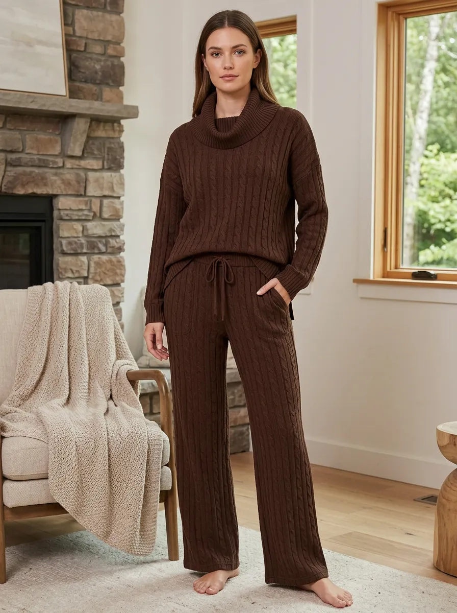 Relaxed Homewear Women's Cable Knit Wide Leg Relaxed Set