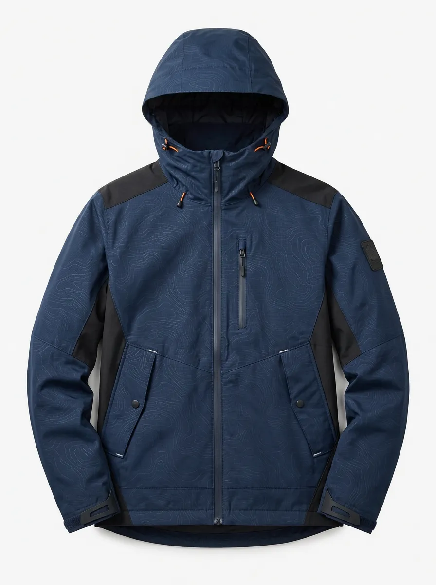 Men's Topographic Print Hooded Utility Jacket