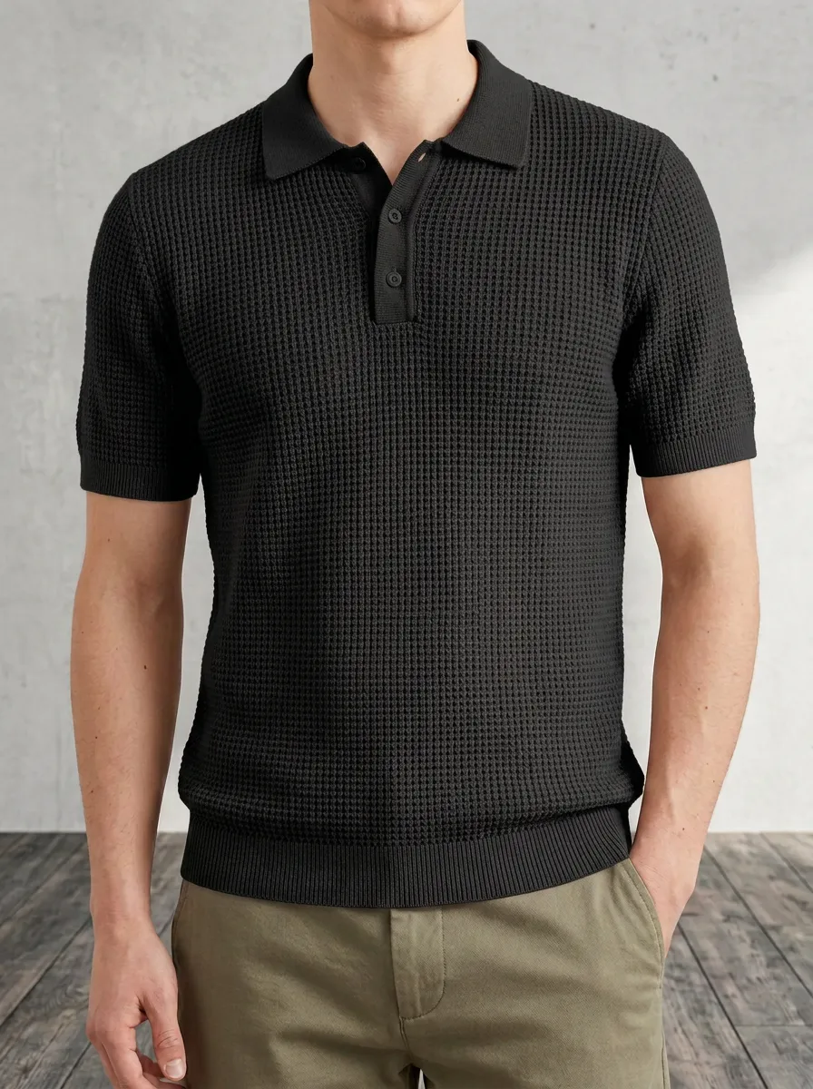 Men's Minimalist Essential Waffle Knit Polo Shirt
