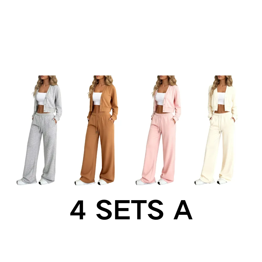 Women's Long Sleeve Jacket & Pants Set, Casual Fashion for Fall Winter