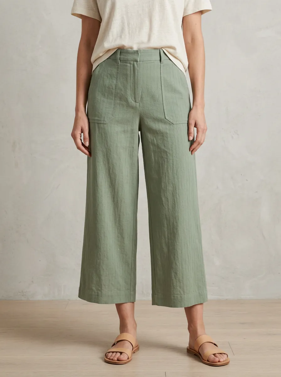 Comfort Linen Blend Wide Leg Profile Women's Cropped Pants
