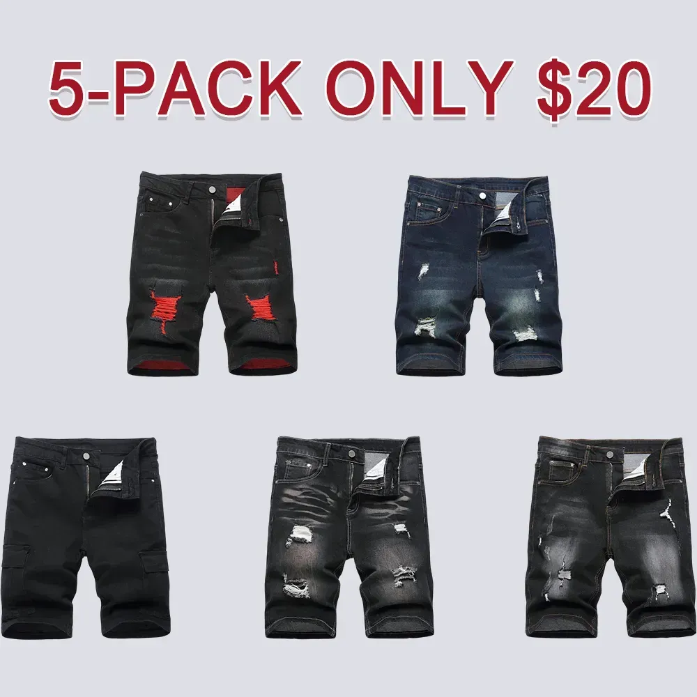 Men’s Ripped Denim Shorts – Stretch – Distressed Street Style