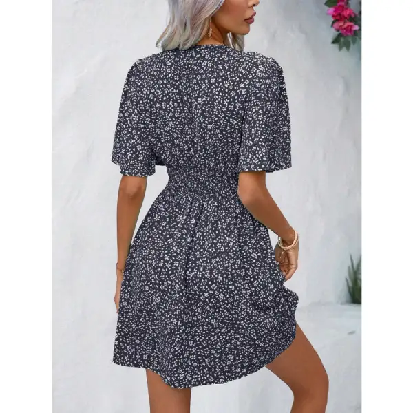 Printed V-neck Half Sleeve Mini Dress