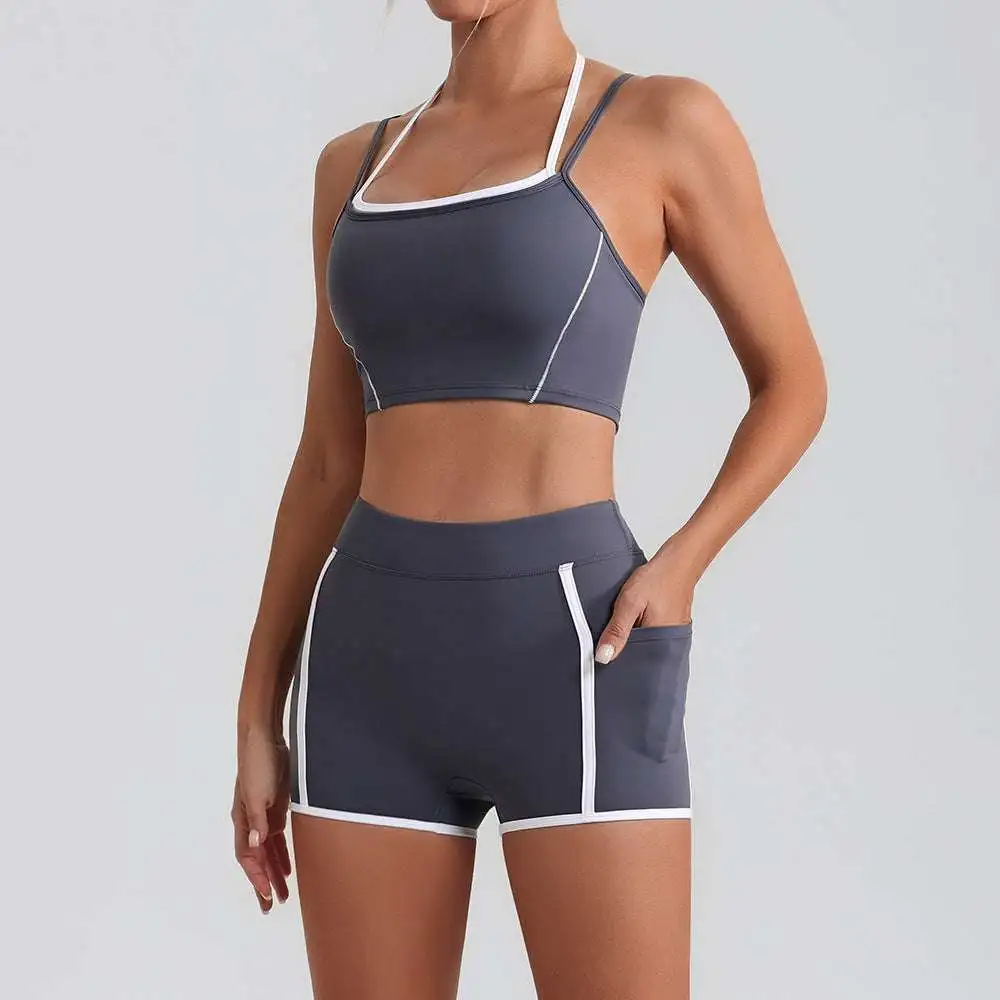 Contrast-Trim Backless Top and Shorts Active Set